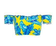 Laden Sie das Bild in den Galerie-Viewer, Product Front: Rio De Sol Oberteil Top Palmeira Azul Off Shoulder
