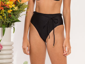 Bottom Shimmer-Black Belted-High-Waist